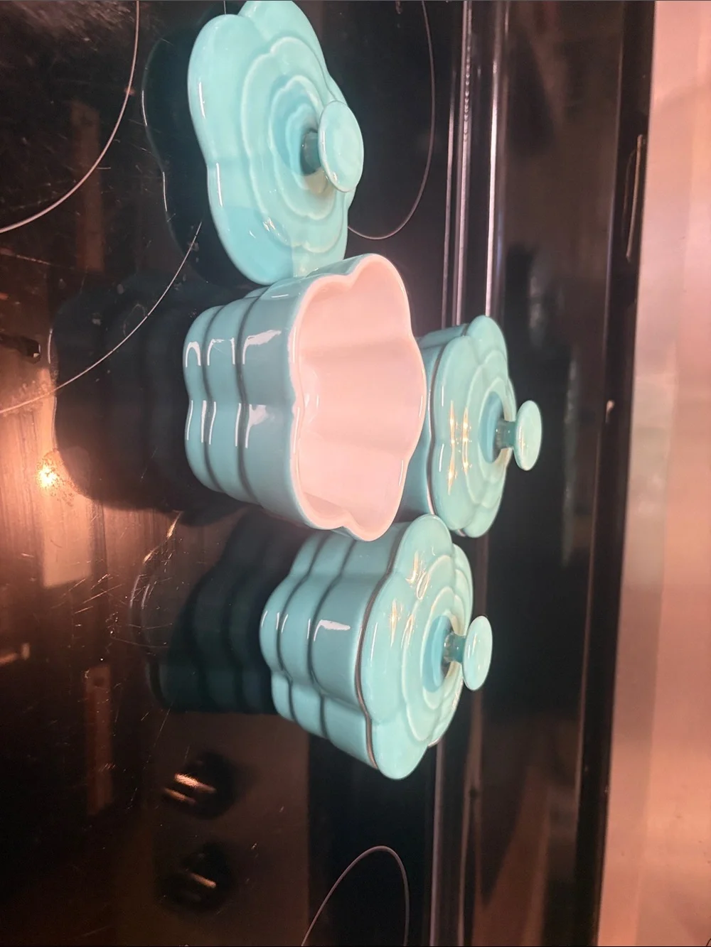Pier 1 Light Blue Flower-Top Ceramic Trinket Pots - Set of 3